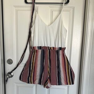 Striped White and Multicolor Romper w/ belt